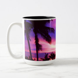 Caneca De Café Em Dois Tons Árvore de Palma Sunset Rosa e Roxo