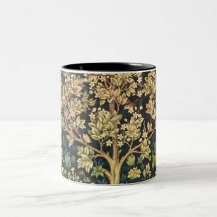 Caneca De Café Em Dois Tons Árvore de William Morris da arte floral do vintage