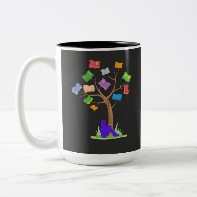 Caneca De Café Em Dois Tons Árvore do Livro - Biblioteca (Esquerda)