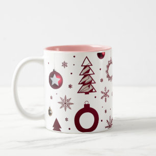 Caneca De Café Em Dois Tons Árvore Geométrica Em Camadas Vermelho Intenso Dram