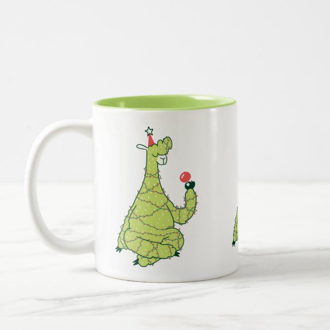 Caneca De Café Em Dois Tons Árvore Natal Llama (Esquerda)