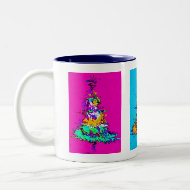 Caneca De Café Em Dois Tons Árvore Natal Mug Dark Interior Azul (Esquerda)