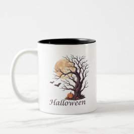 Caneca De Café Em Dois Tons Árvore Retorcida de Halloween Assustadora Abóbora
