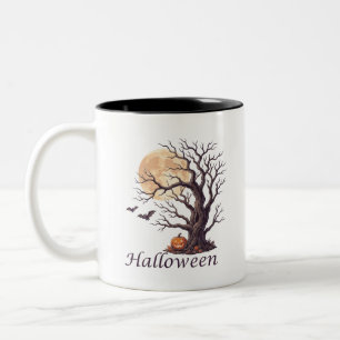 Caneca De Café Em Dois Tons Árvore Retorcida de Halloween Assustadora Abóbora