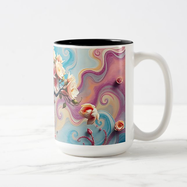 Caneca De Café Em Dois Tons Árvore Surreal com Flores Emergentes (Direita)