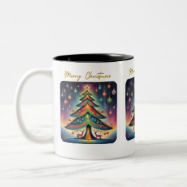 Caneca De Café Em Dois Tons Árvore Whimsical Felry Christmas