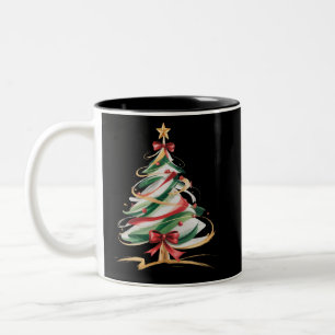 Caneca De Café Em Dois Tons Árvores Alegre e Brilhante Natal Férias Inverno 