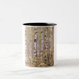 Caneca De Café Em Dois Tons Árvores-aves numa Floresta Florestal (Roerich)