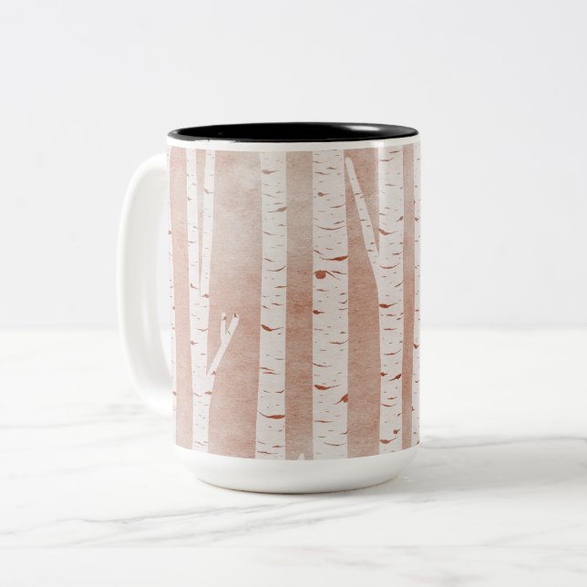 Caneca De Café Em Dois Tons Árvores de Aves Ilustradas (Frente Esquerda)