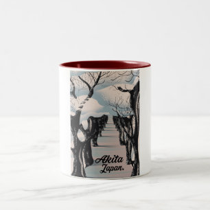 Caneca De Café Em Dois Tons Árvores de flores de cerejeira Akida japonesas.