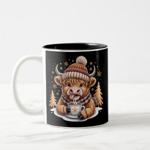 Caneca De Café Em Dois Tons Árvores de Natal de Vaca das Terras Altas Fofas Ch