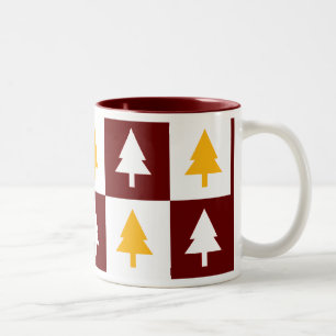 Caneca De Café Em Dois Tons Árvores de Natal Douradas e Vermelhas