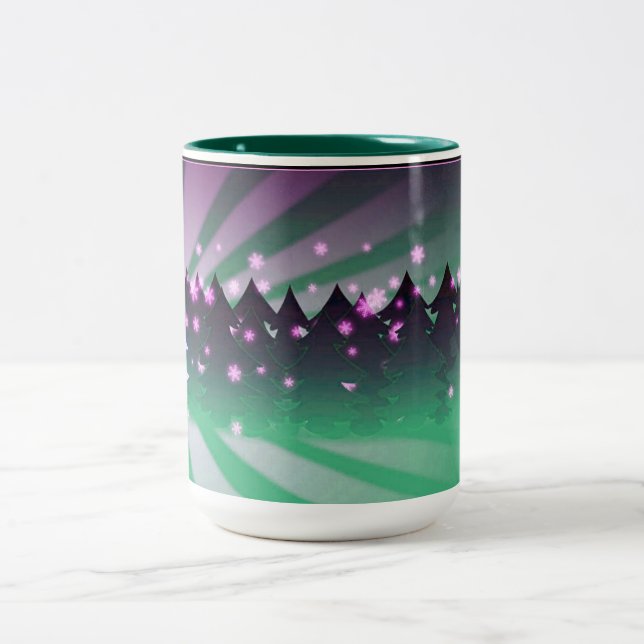 Caneca De Café Em Dois Tons Árvores de Natal Matizes de Verde (Centro)