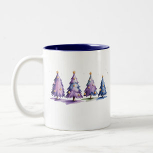 Caneca De Café Em Dois Tons Árvores de Natal Roxas Feriado de Inverno