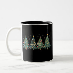 Caneca De Café Em Dois Tons Árvores de Natal Verdes Feriado de Natal