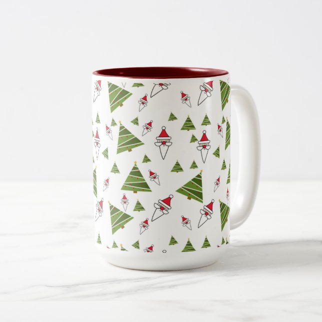 Caneca De Café Em Dois Tons Árvores e Papais noeis de Natal (Frente Esquerda)