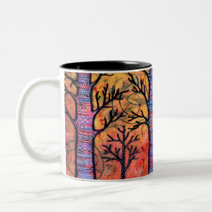 Caneca De Café Em Dois Tons Árvores Mágicas Imaginosas Coloridas na Floresta