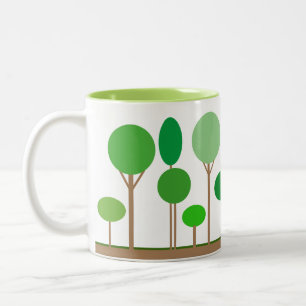 Caneca De Café Em Dois Tons Árvores Verdes Abstratas
