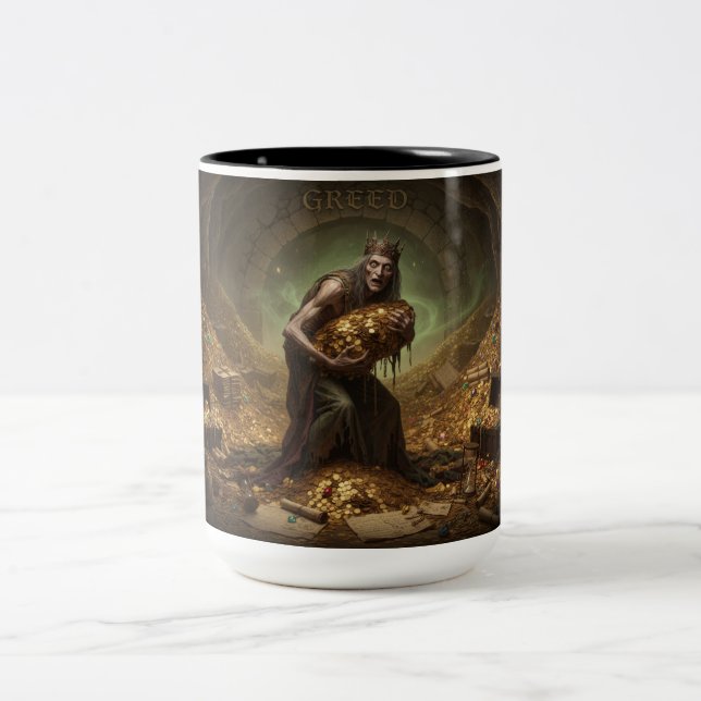 Caneca De Café Em Dois Tons As 7 Virtudes Satânicas: Ganância (Centro)