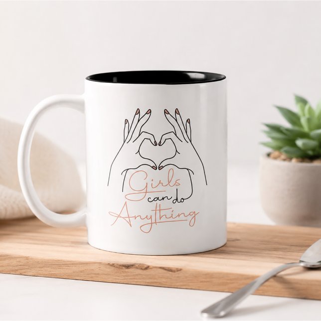 Caneca De Café Em Dois Tons As Meninas Podem Fazer Qualquer Coisa (Girls can do Anything Mug)