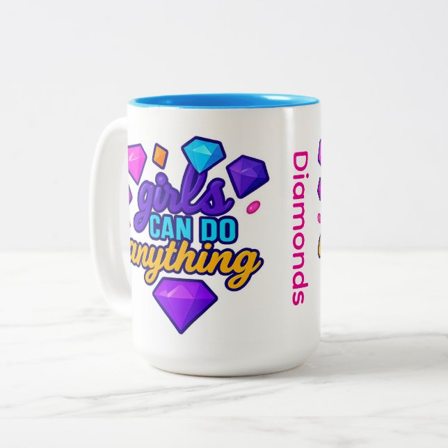 Caneca De Café Em Dois Tons As meninas podem fazer qualquer coisa com diamante (Frente Esquerda)