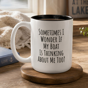 Caneca De Café Em Dois Tons Às vezes eu me pergunto se meu barco está pensando