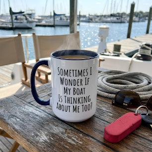 Caneca De Café Em Dois Tons Às vezes eu me pergunto se meu barco está pensando