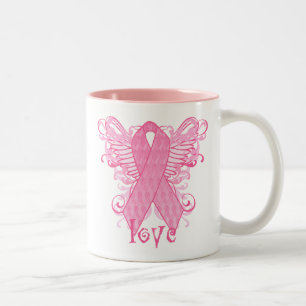 Caneca De Café Em Dois Tons Asas cor-de-rosa do amor da fita