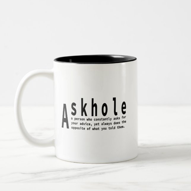 Caneca De Café Em Dois Tons Askholes - Definição de Dicionário Sarcástico (Esquerda)