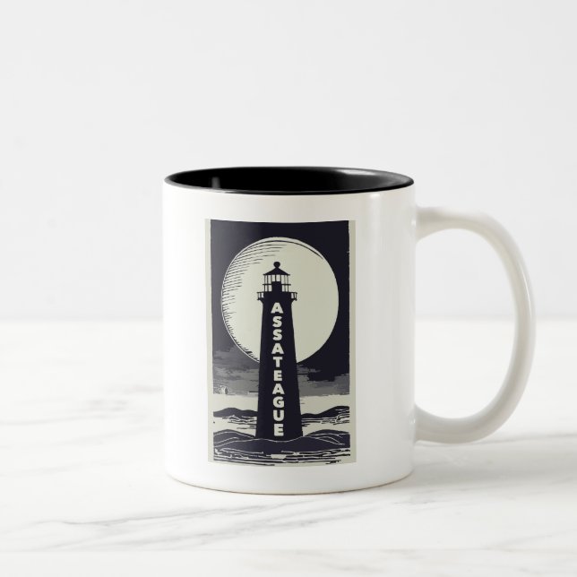 Caneca De Café Em Dois Tons Assateague Lighthouse Virginia Moon (Direita)