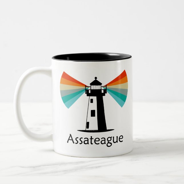 Caneca De Café Em Dois Tons Assateague Virginia Lighthouse Rainbow (Esquerda)