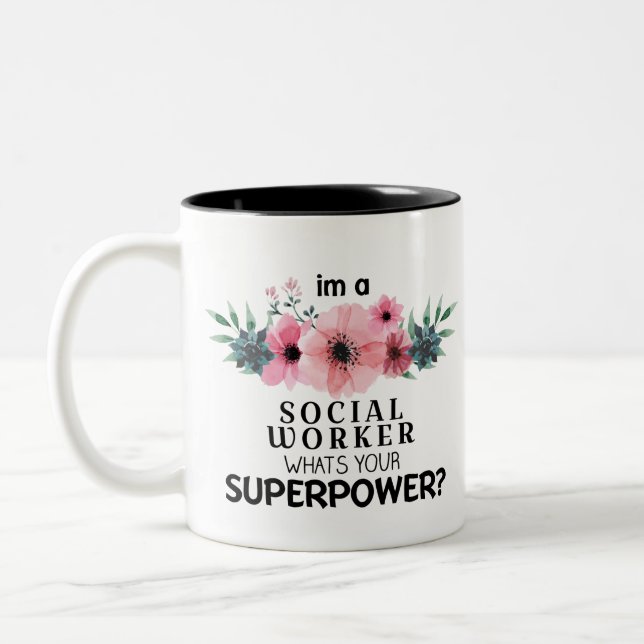 Caneca De Café Em Dois Tons assistente social da folha floral da aguarela (Esquerda)