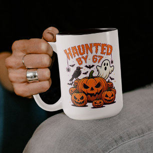Caneca De Café Em Dois Tons Assombrado por 67 Engraçados Fantasmas e Abóbora