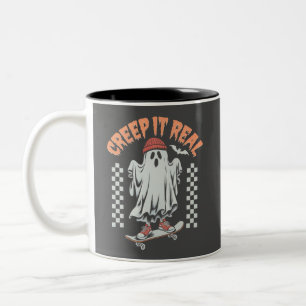Caneca De Café Em Dois Tons Assombreça-se de Verdade Retro Halloween Skate Fan