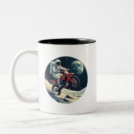 Caneca De Café Em Dois Tons Astronauta Cavalgando Motocross na Lua