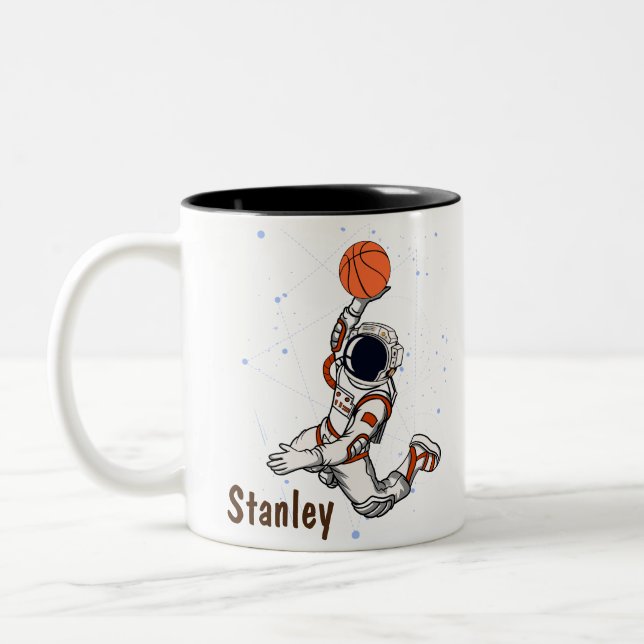 Caneca De Café Em Dois Tons Astronauta Cinto Galáxia Espacial Exterior Basquet (Esquerda)