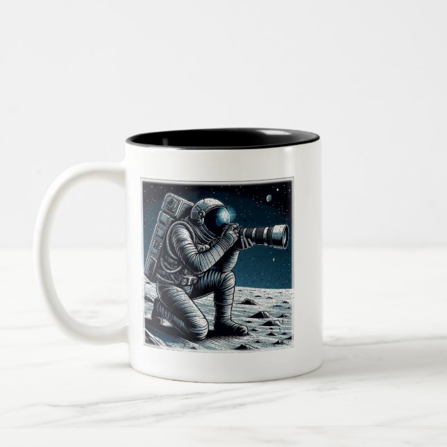 Caneca De Café Em Dois Tons Astronauta tirando fotos na lua (Esquerda)