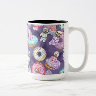 Caneca De Café Em Dois Tons Astronautas animais no espaço com doces tratamento