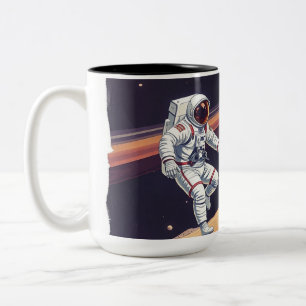 Caneca De Café Em Dois Tons Astronautas Jogando Futebol no Espaço Exterior