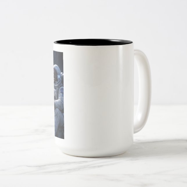 Caneca De Café Em Dois Tons Astronautas Tomando um Café (Frente Esquerda)