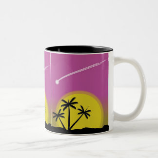Caneca De Café Em Dois Tons Atardecer en Isla, Palmeras y Estrella Fugaz