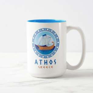 Caneca De Café Em Dois Tons Athos, Grécia Desenho de Navio Grego