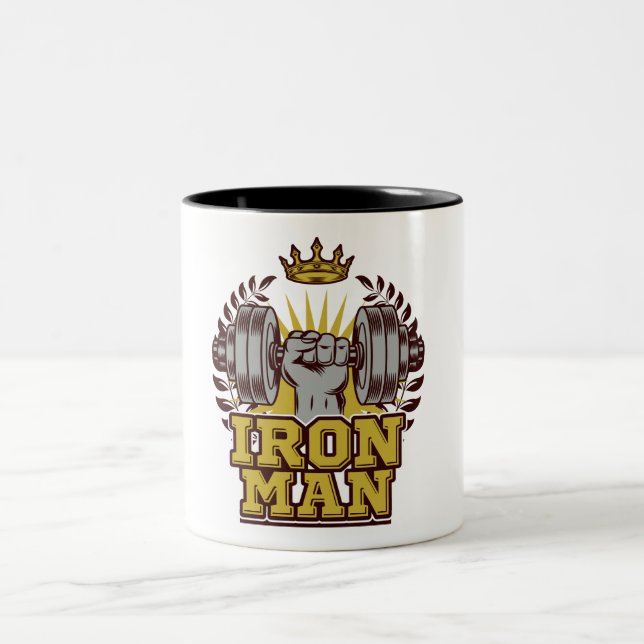 Caneca De Café Em Dois Tons Atleta Malhação Bodybuilder, IRON MAN (Centro)