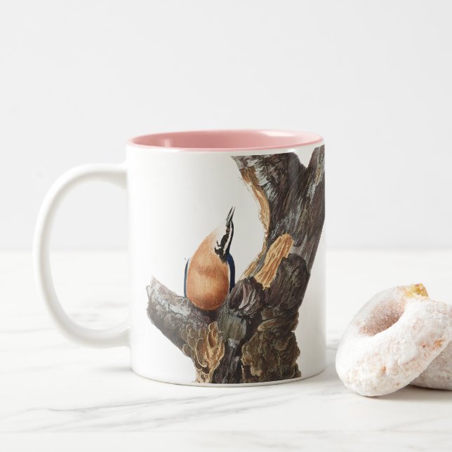 Caneca De Café Em Dois Tons Audobon Red-Breast Nuthatch (Com Donut)