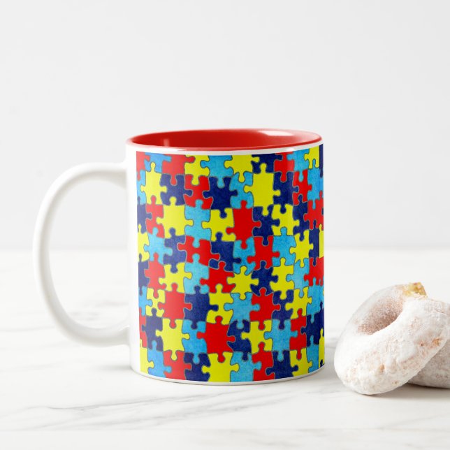 Caneca De Café Em Dois Tons Autism Awareness-Puzzle by Shirley Taylor (Com Donut)