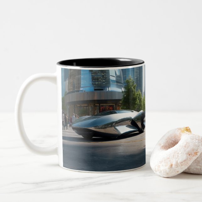 Caneca De Café Em Dois Tons Auto Uau! Carro Futuro (Com Donut)