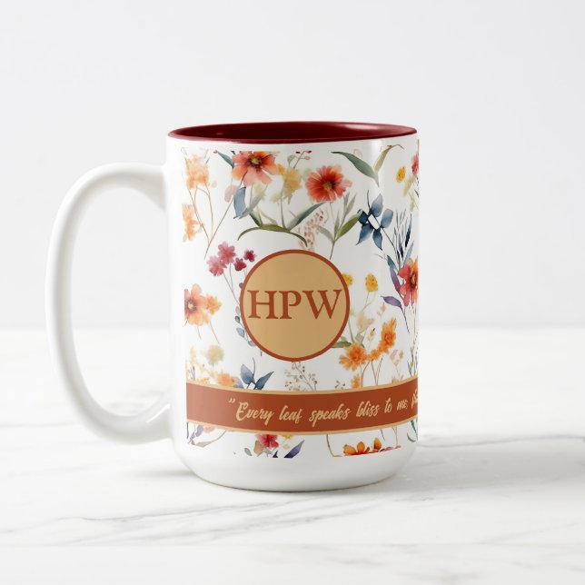 Caneca De Café Em Dois Tons Autum Monogram Floral Classic Font Coffee Mug (Esquerda)