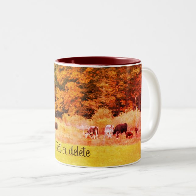 Caneca De Café Em Dois Tons Autumn Cow Field Nature Personalizado (Frente Esquerda)