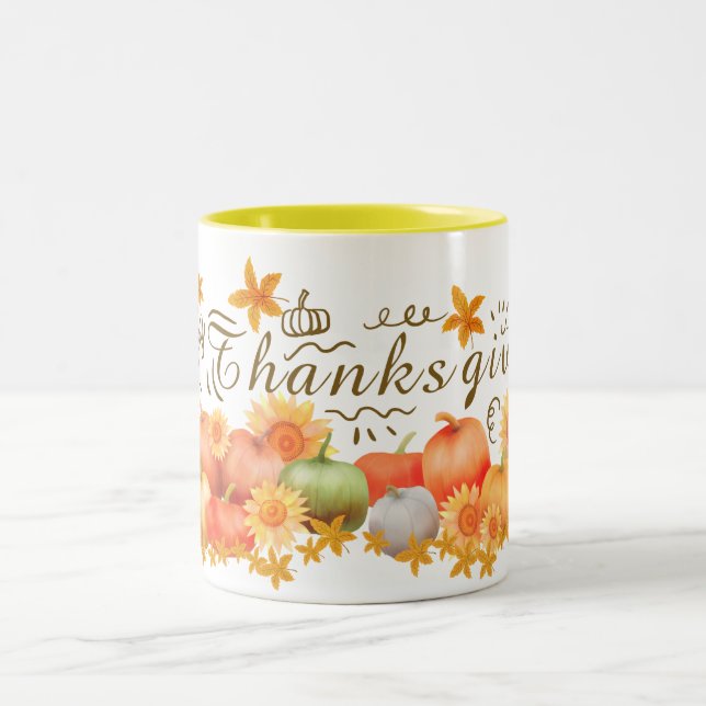 Caneca De Café Em Dois Tons Autumn Pumpkin - Mug de Ação de Graças (Centro)