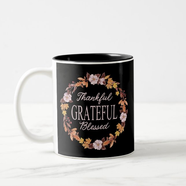 Caneca De Café Em Dois Tons Autumn Wreath Graças Grateful Abençoado (Esquerda)
